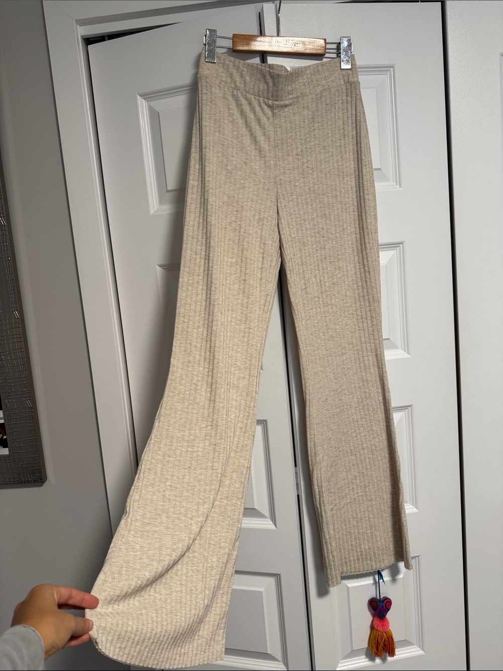 H&M Beige Ribbed Boot-Cut Pants